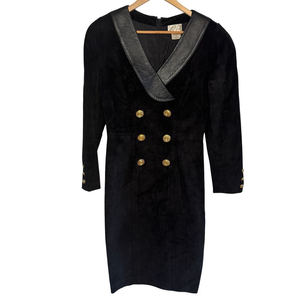 Vtg Pia Rucci Genuine Leather Suede 1980's Gold Buttons Dress